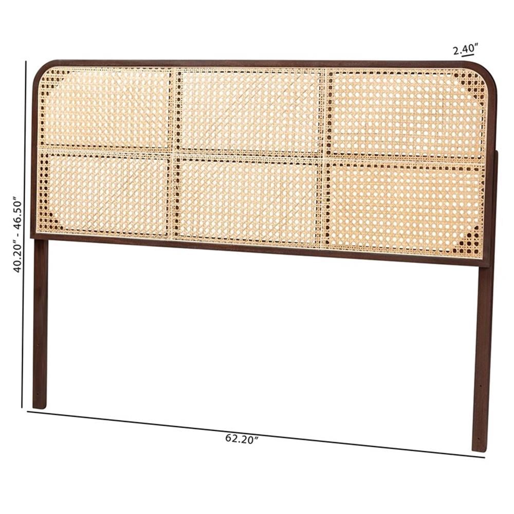 Pemberly Row Dark Brown Bayur Wood and Rattan Queen Size Headboard