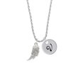 thumbnail image 2 of Delight Jewelry Silvertone Textured Wing Silvertone Script Initial Disc - V - Charm Necklace, 20"+3", 2 of 4