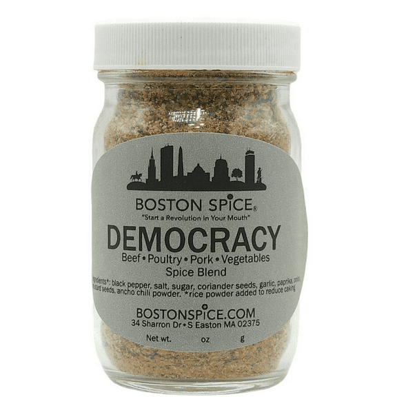Boston Spice Democracy Handmade Gourmet Seasoning Blend Dry Rub Beef Steak Ribeye Filet Pork Chops Ribs Chicken Wings Poultry Vegetables Barbecue Smoking Grilling BBQ 1/2 Cup Jar wt. 2.8oz/81g