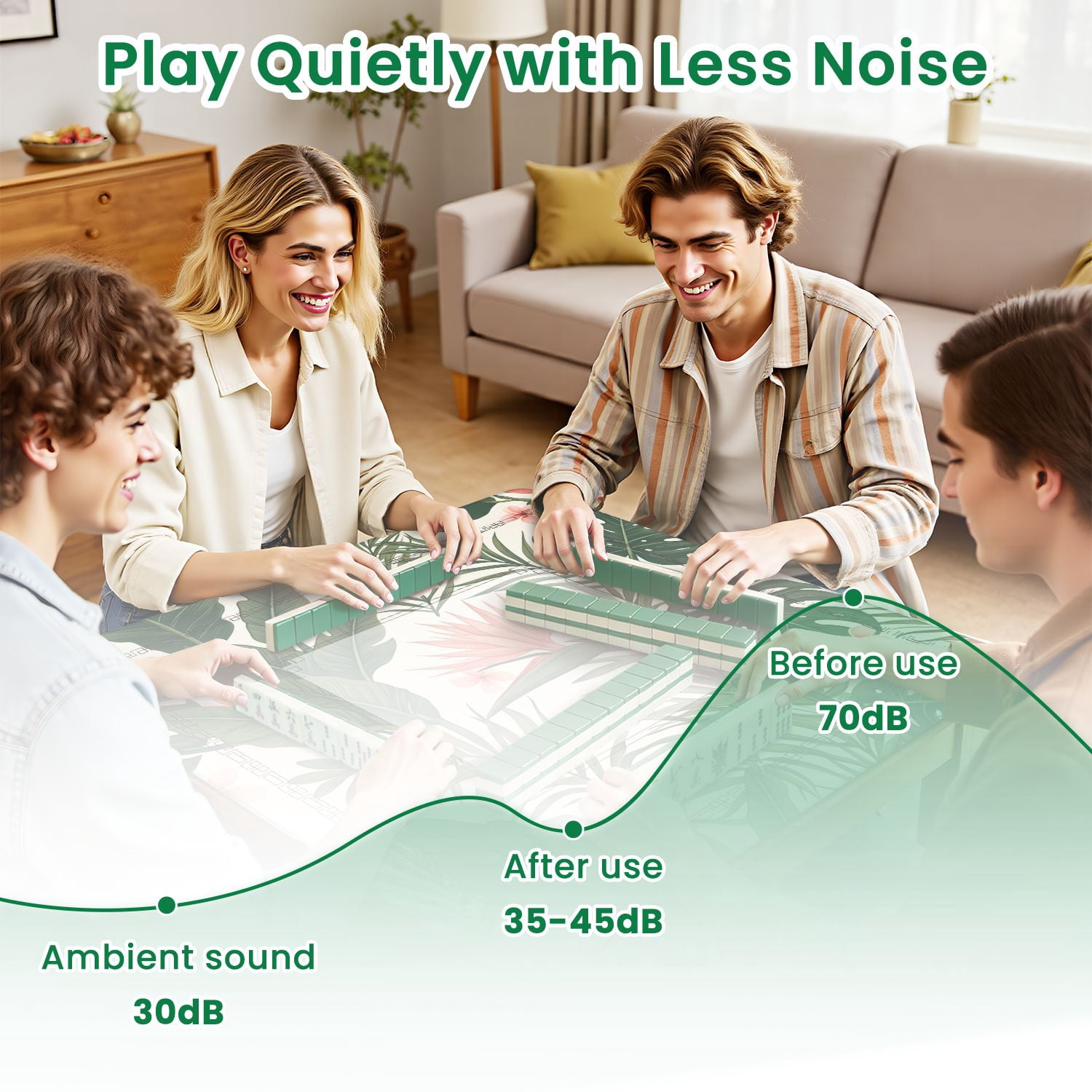 Mahjong Mat 31.5" x 31.5" Beach cheerful seamless tropical dark green leaves palm trees flowers Non-Slip Noise Reduction American Mahjong Tiles Table Cover for Dominoes Poker Card Board Games Gift