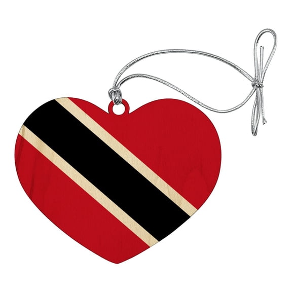 Trinidad and Tobago Country Flag Heart Love Wood Christmas Tree Holiday Ornament