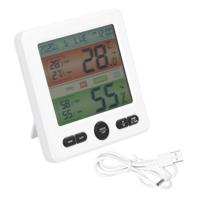 Temperatura interior Indicador de humedad Reloj Pantalla grande Electrónica Digital Termómetro Higrómetro TS‑6211Blanco