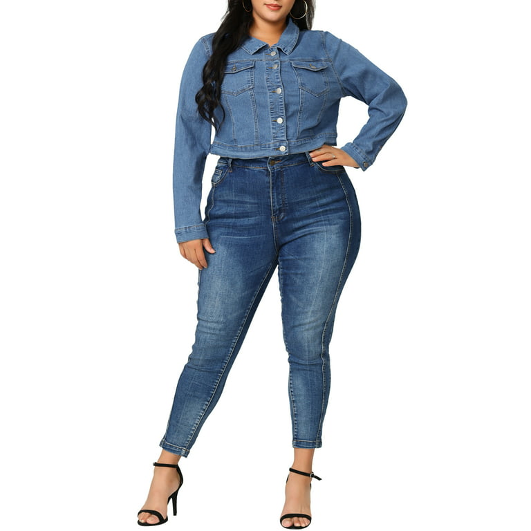 MODA NOVA Juniors Plus Size Jean Button Outfits Fashion Cropped Denim  Jackets
