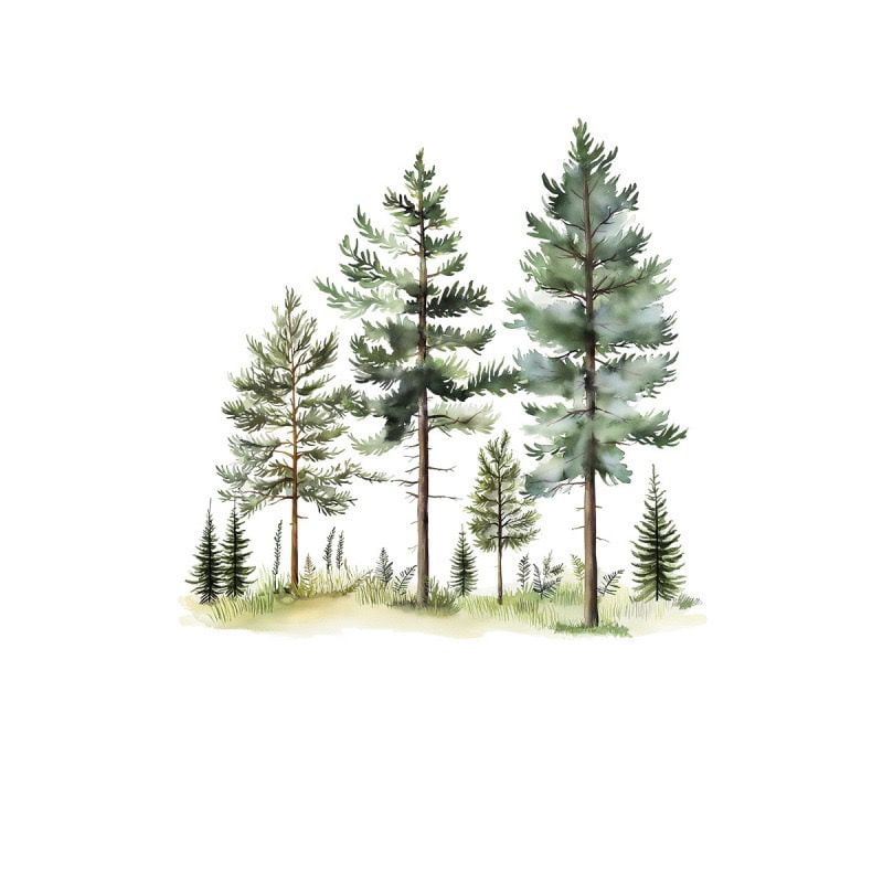 Watercolor Tree Wall Stickers Small Pine Tree Wall Decals Green Tree Wall Window Stickers Removable Forest Tree Wall Decals Peel and Stick Small Tree Wall Decals for Bedroom Living Room