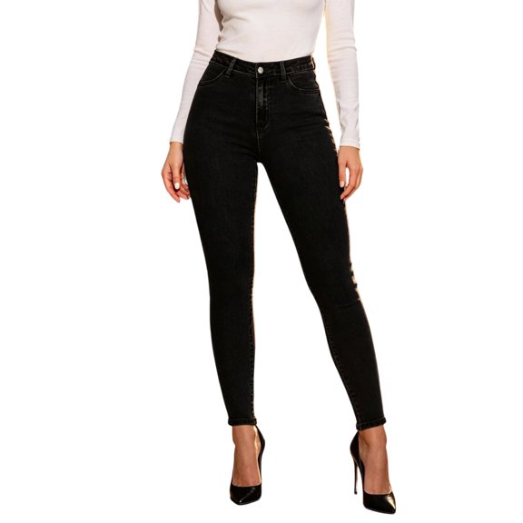 MYAOYI Womens Classic High Waist Black Skinny Jeans - Comfy Stretch Denim Bottoms