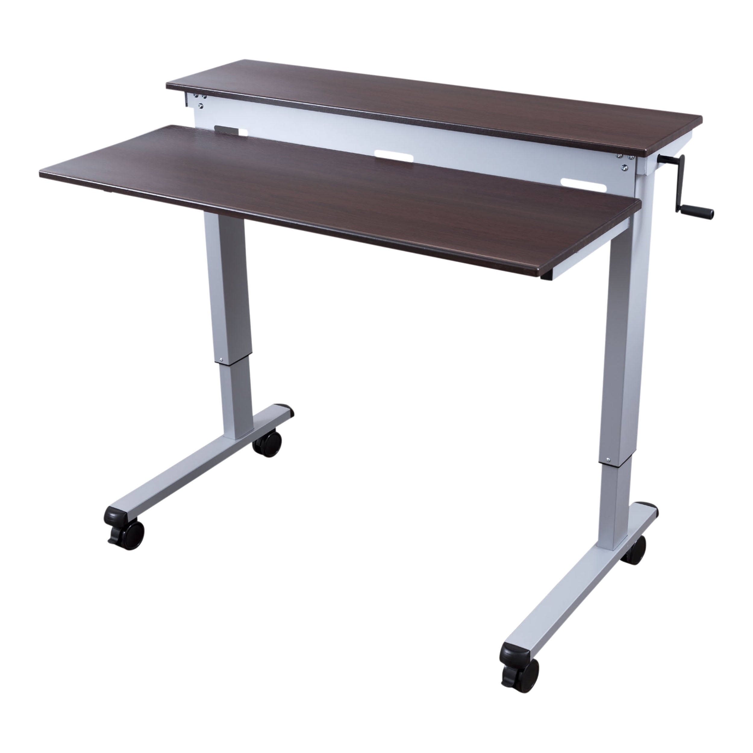 Stand Up Desk Store Crank Adjustable Tier Standing Desk with Heavy Duty Steel Frame (Silver Frame/Dark Walnut Top, 48" Wide)
