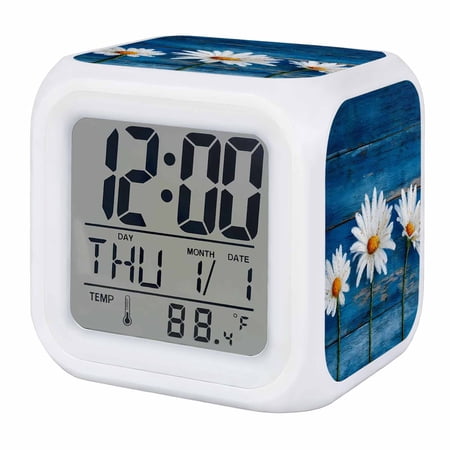 White Daisy Digital Alarm Clock for Bedrooms,Smart LED Alarm Clock with 7 Color Changing Night