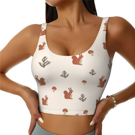 Jgfou Cute Squirrel Print Womens Sports Bra - Padded Workout Sports Bras Crop Tank Top