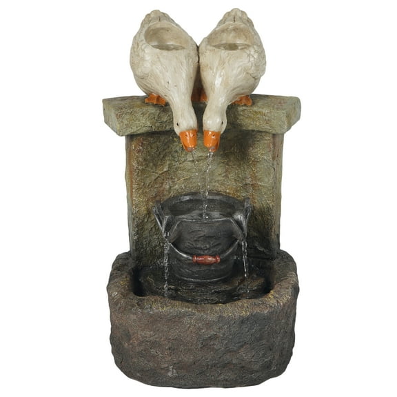 LuxenHome Resin Ducks Outdoor Fountain with LED Light