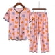 thumbnail image 3 of Conjunto de Dos Piezas para las Mujeres de Verano Casual Manga Corta Cuello Redondo Y Pantalones, Algodón Seda Pijama Conjunto, 3 of 3