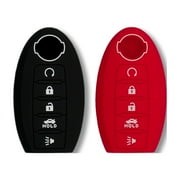 Autobase Silicone Key Fob Cover for Nissan Rogue Murano Armada Maxima Altima Sedan Pathfinder INFINITI JX35 Q50 Q60 QX56 QX60 QX80 | Car Accessory | Key Protection Case 2 Pcs (Black & Red)