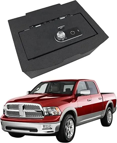 Console Safe Gun Safe for Car, WASAI Premium Console Gun Vault Lockbox Compatible with DODGE RAM 1500, 2500, 3500 2009-2018, 1500 CLASSIC 2019, Fingerprint Lock with Backup Key.