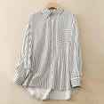thumbnail image 2 of HAiming Women's Cotton Linen Striped Shirts Casual Loose Button down Long Sleeve Tops Fall Trendy Blouse with Pocket, 2 of 7