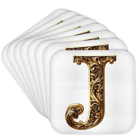3drose, Elegant Image of Gold Victorian Ornate Monogram Initial J, Set of 8 Coasters - Cork