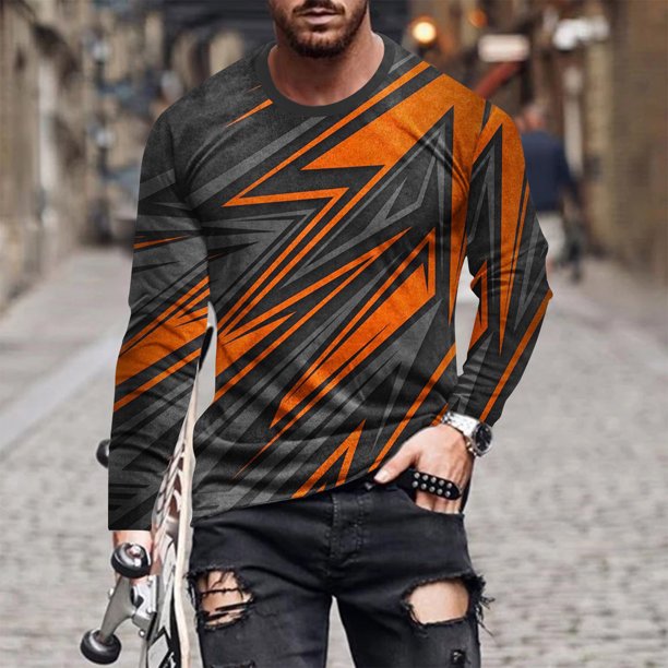 Blusas y camisas de manga larga con cuello redondo para hombre, blusa informal de manga larga con cuello redondo y estampado de rayas, blusa de poliéster para hombre