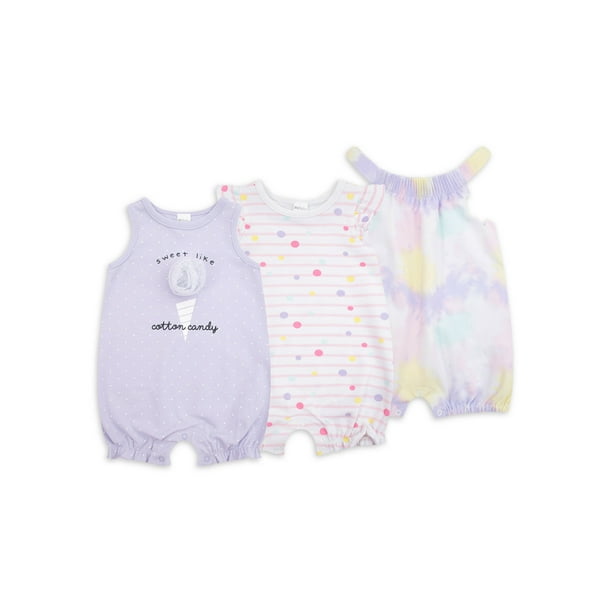 Petit Lem Petit Lem Baby Girl 3 Pack Rompers Light Purple Walmart