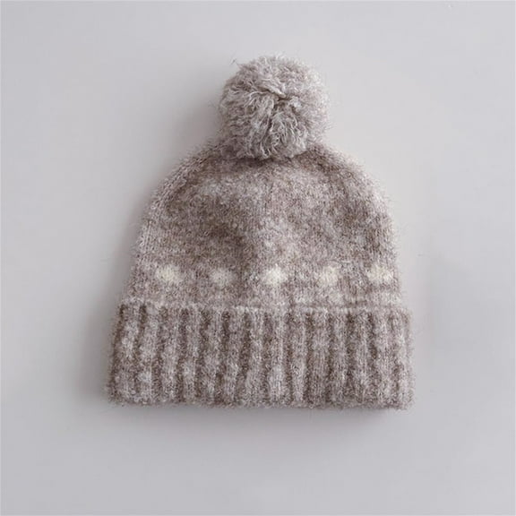 Girls' Woolen Hat Color Block Outdoor Warm Pullover Knitted Hat for Girls 0-15Y