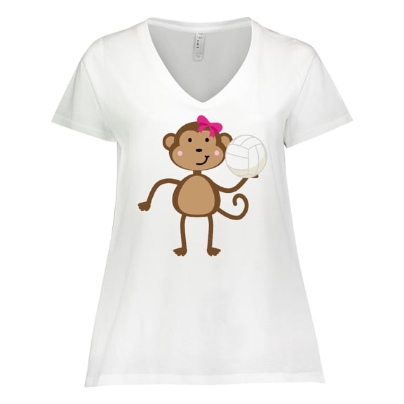 Inktastic Cute Volleyball Girl Monkey Women's Plus Size V-Neck T-Shirt