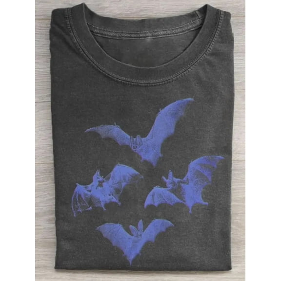 Unisex Gothic Purple Flying Bats Graphic Cotton T-Shirt
