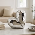thumbnail image 3 of Decorative Ceramic Heart Sculpture for Home Decor - Ornament for Bathroom, Office, and Living Room Decor - Modern Figurine Accent for Bedroom, Shelf Display, and Coffee Table - 8", Silver & Metallic, 3 of 13