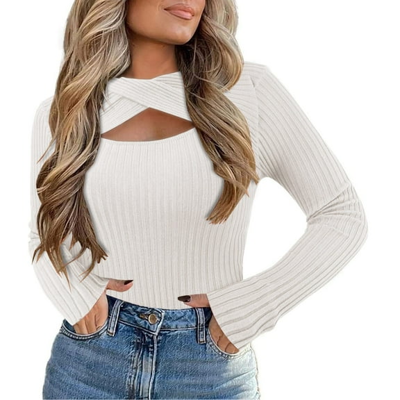 Womens sweaters Long Sleeve Cutout Knit Pullover Sweaters Lightweight Crew Neck Autumn pullover knitted Tops for ladies