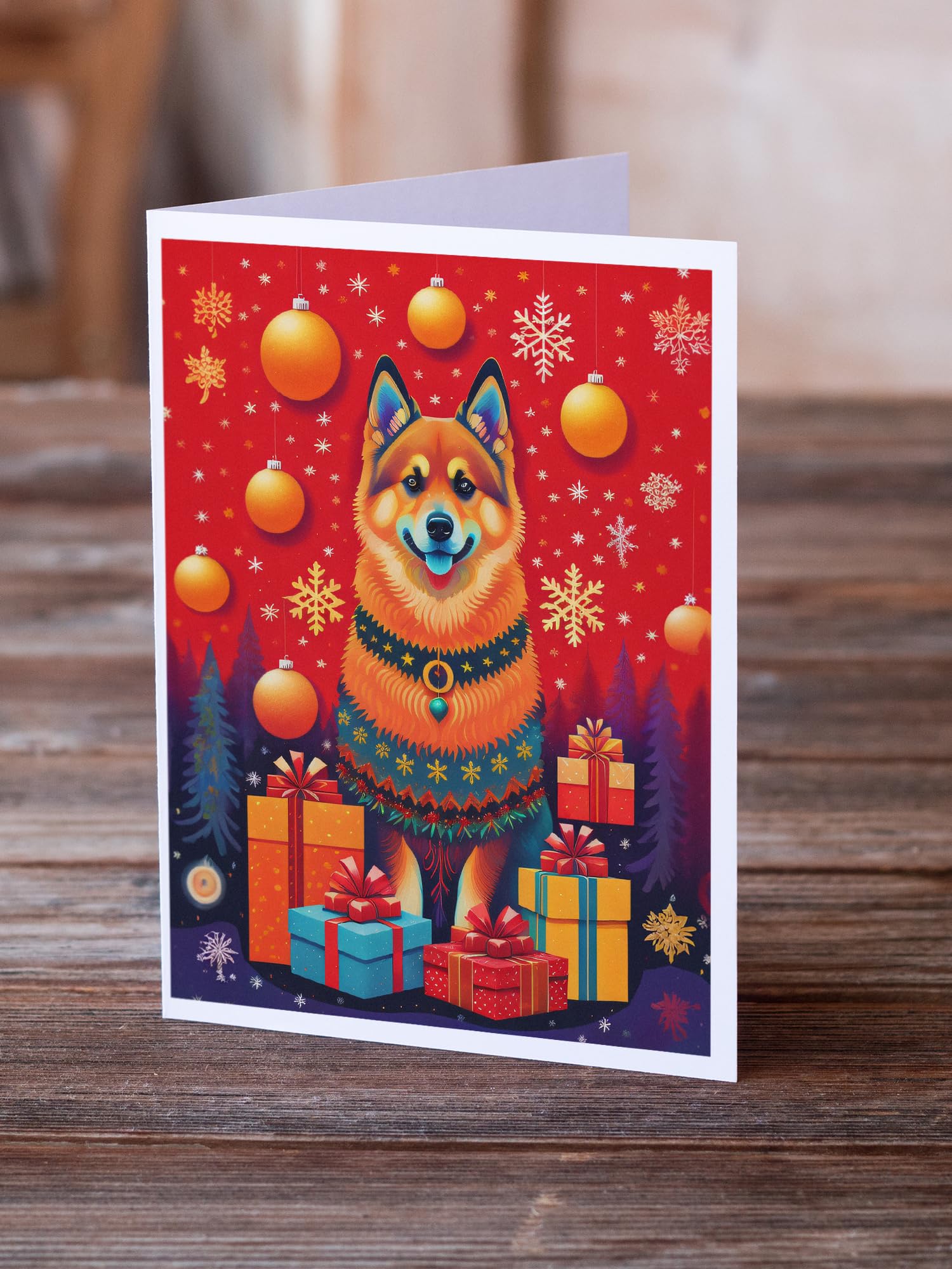 Finnish Spitz Holiday Christmas Greeting Cards Pack of 8 7 in x 5 in