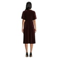 thumbnail image 3 of Time and Tru Women's Velvet Wrap Midi Dress with Short Sleeves, Sizes XS-XXXL, 3 of 5