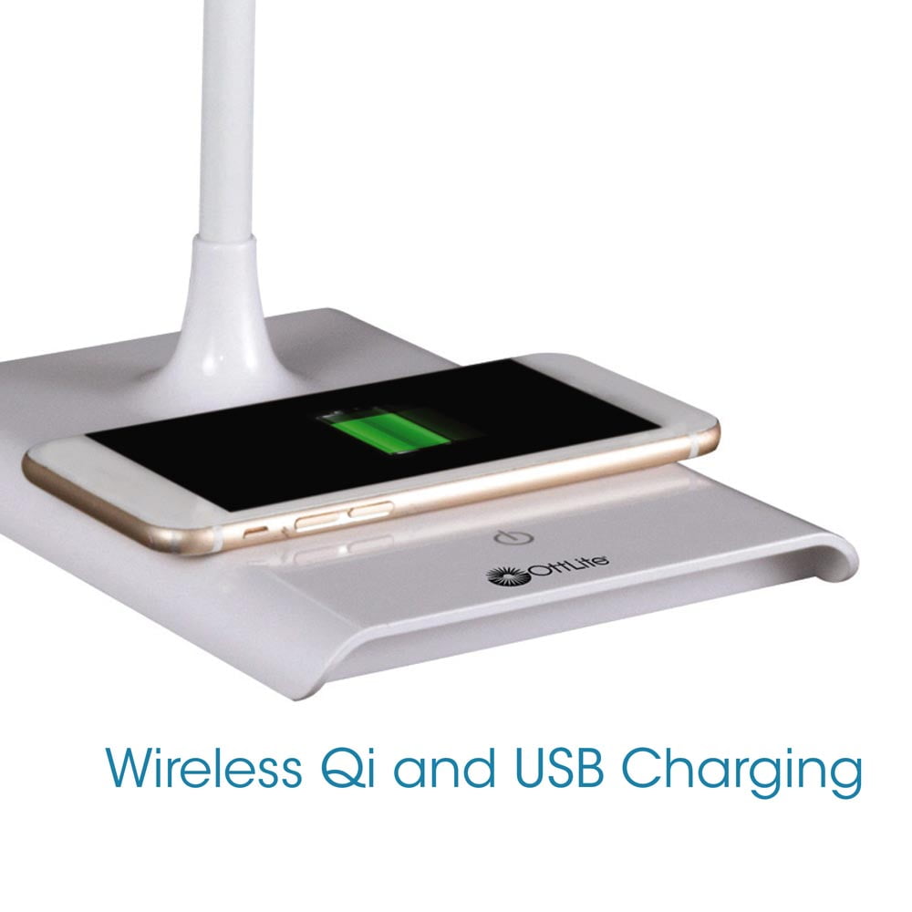 OttLite Wellness Series® Power Up LED Desk Lamp with Wireless Charging, White