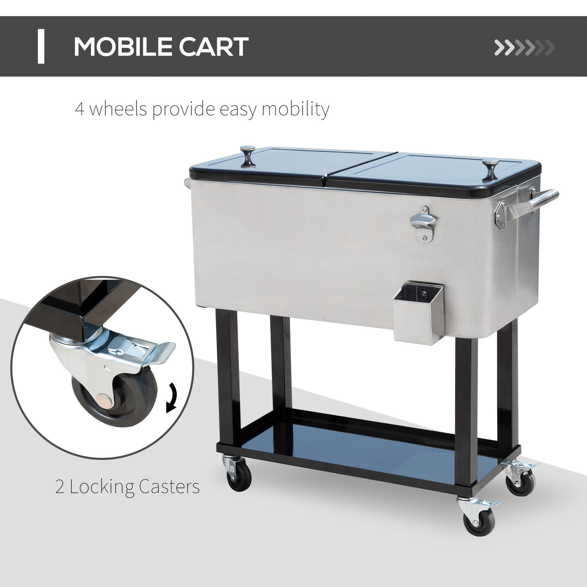 YYAo 80 QT Cooler Ice Chest with Rolling Cooling Bins and Stand Up, Insulated Cooler for Party, Silver