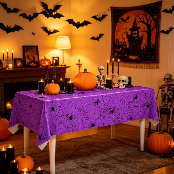 Yhmxh Halloween Disposable Tablecloth 54 x 108 Inch, Spider Web Plastic Rectangle Table Cover, Waterproof Holiday Party Table Cloth for Halloween Dinner Table Decorations, Halloween Party Supplies