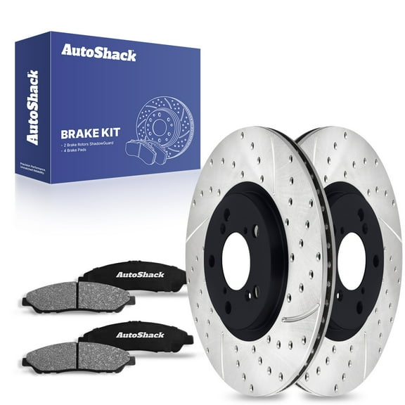 AutoShack Front Drilled & Slotted Brake Rotors Ceramic Brake Pads | Replacement for Acura RLX 2007-2013 MDX 2010-2013 ZDX 2009-2015 Honda Pilot AWD FWD | E-Coated | 6-PC Brake Kit | ShadowGuard