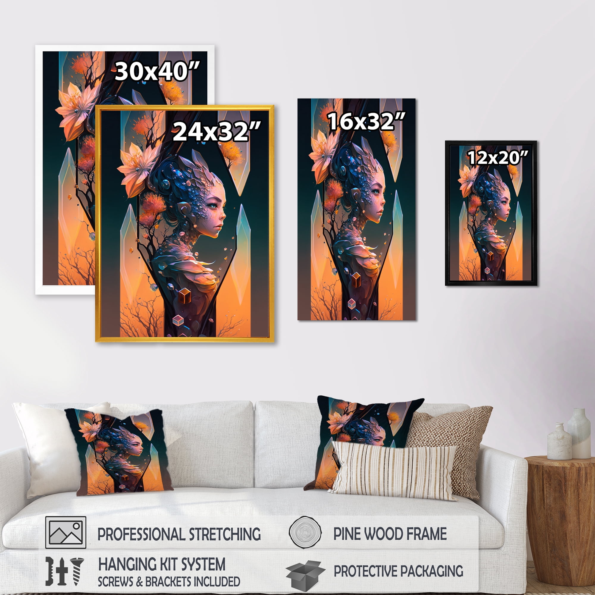Designart Alien Face With Flowers 2 Hexagon Canvas Wall Art