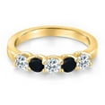 thumbnail image 3 of Gem Stone King 10K Yellow Gold White Topaz and Black Onyx Wedding-Bands Ring for Women | 0.91 Cttw | Round 3.5MM | Gemstone November Birthstone | Size 8, 3 of 6