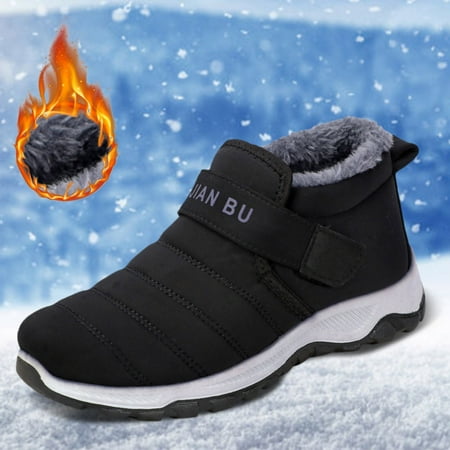 

Bessbest New Year Fashion Winter Men Snow Boots Thick Soled Non Slip Solid Color Slip On High Top Plush Warm Outdoor Sports Style