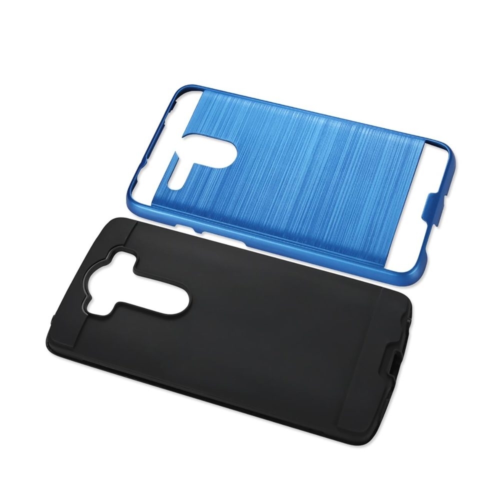 Reiko Brushed Metal Texture Hybrid Hard Dual Layer Case Cover for LG V10 - Blue/Black - image 3 of 4
