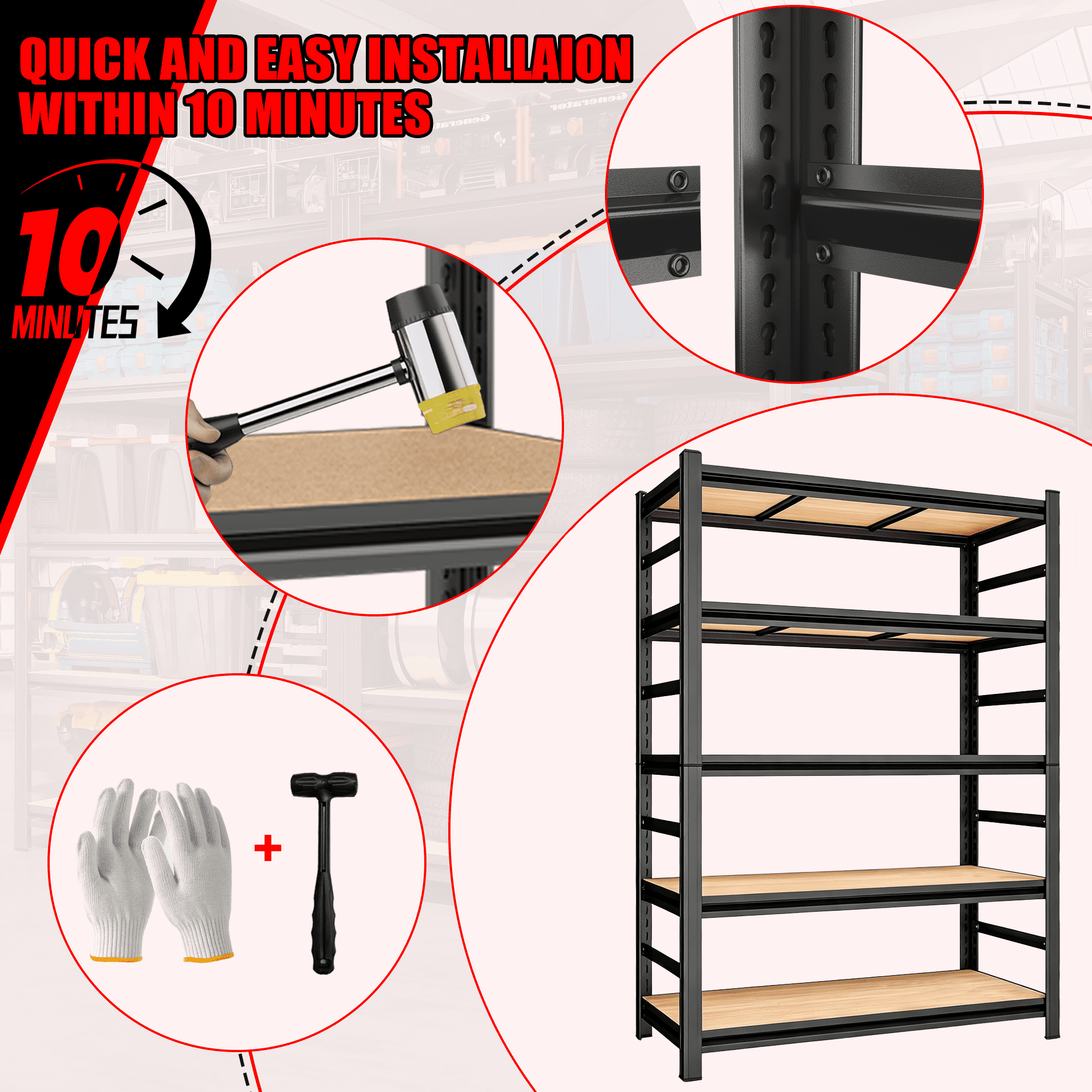 5-Tier Metal Storage Shelving Unit, 2000 LBS Capacity, Adjustable-Height Storage Rack, Ideal for Home, Laundry Room, Office, Warehouse, Kitchen, Supermarket and More