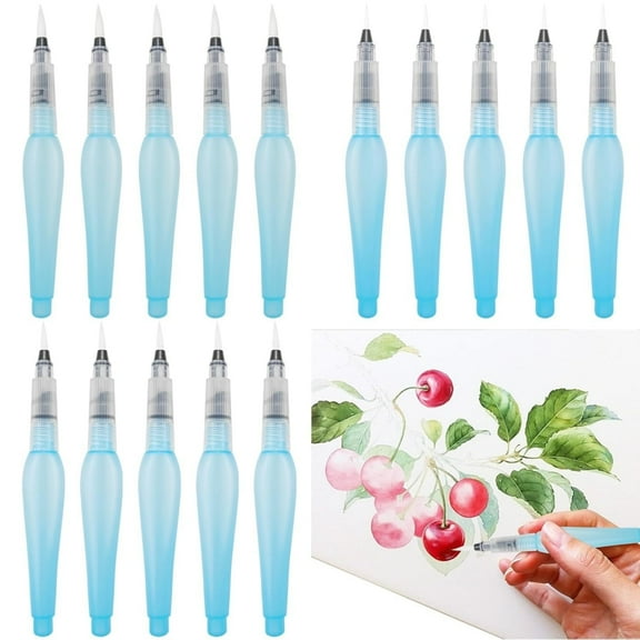 Topboutique Water Coloring Brush Pen Set 15 Pcs Watercolor Brush Pens Water Refillable Leakproof Water Color Pen Water Brush Pen for Watercolour Painting Coloring,3 Sizes Point Tip,Translucent Blue