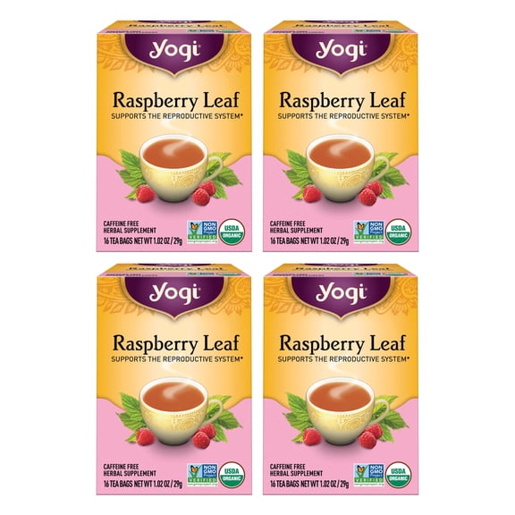 Yogi Tea Raspberry Leaf, Organic Herbal Tea Bags, 4 Boxes of 16