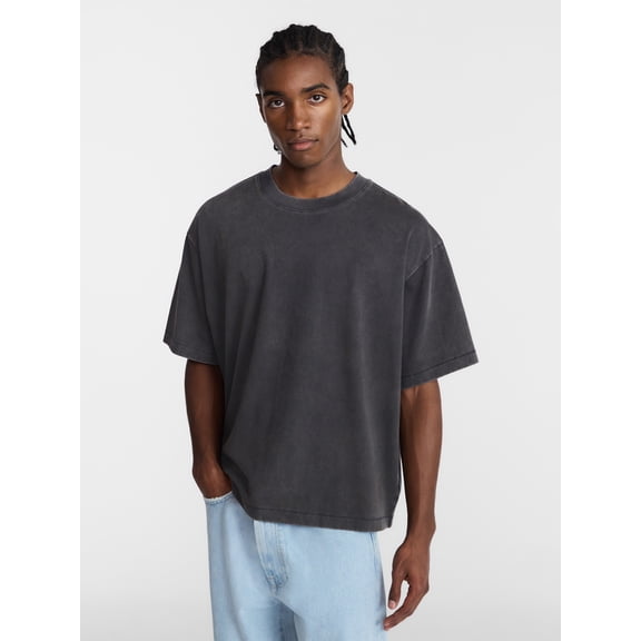 No Boundaries Boxy Fit Heavyweight Tee Shirt with Short Sleeves, Men's Sizes XS-4XLT