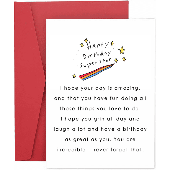 Happy Birthday Superstar Card – Inspirational Design with Blank Inside – Perfect for Celebrating Friends and Family – Envelope Included