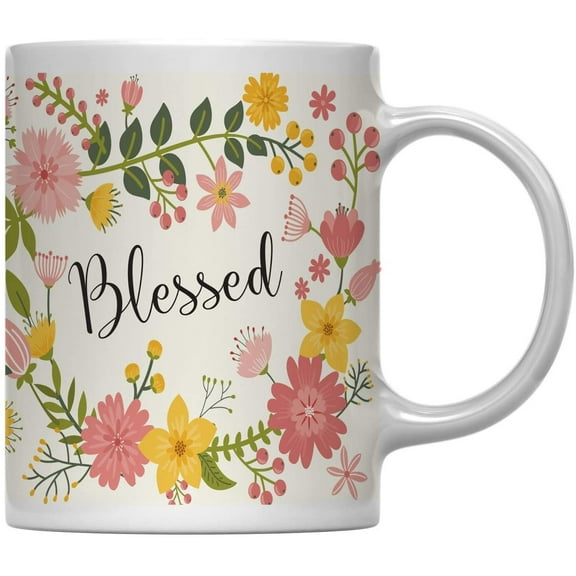 Blessed Floral Flowers with Funny Rude Quote Ceramic Coffee Mug
