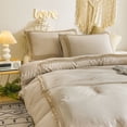 thumbnail image 4 of Move Over Taupe Bedding Set Boho Queen Hollow Square Grid Tassel Duvet Cover Set Solid Color Pattern Washed Microfiber No Filling, 4 of 7