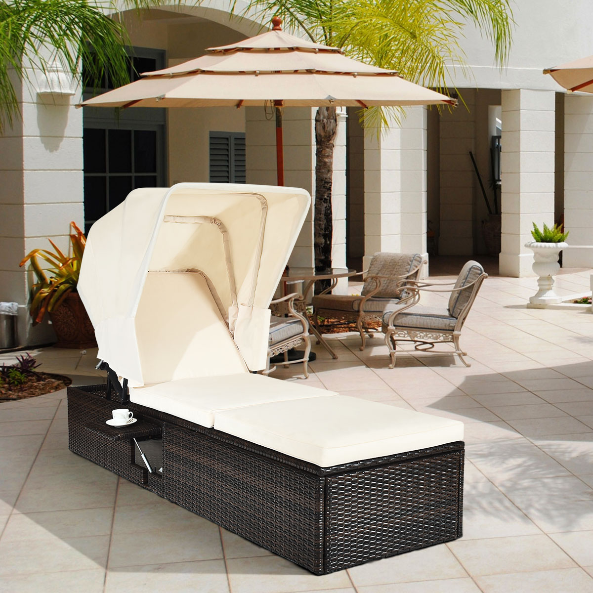 Topbuy Outdoor Cushioned Reclining Chaise Lounge w/Folding Canopy - image 2 of 7