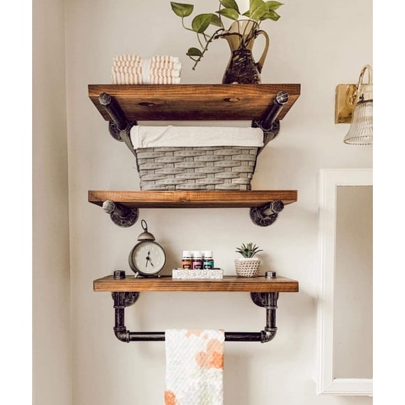 Industrial Shelving Rustic Bathroom Shelves 3 Tiers Retro Wall Mount Design DIY Shelf Retro Floating Wooden Shelving (3 tier-24)