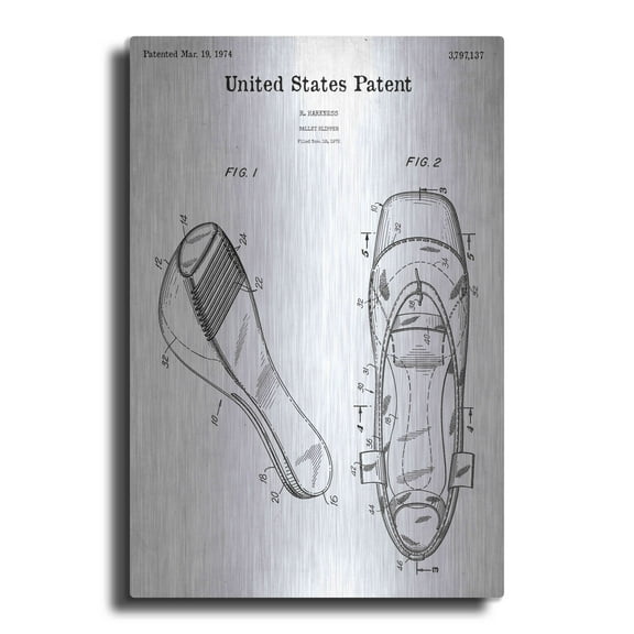 Luxe Metal Art 'Ballet Slippers Blueprint Patent White' Metal Wall Art, 12"x16"
