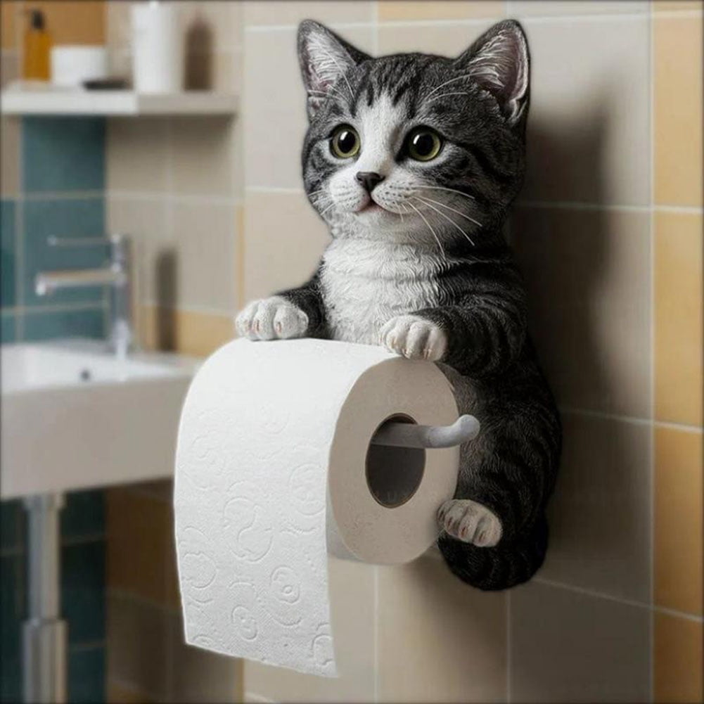 CARRFA Funny 3D Cat Toilet Roll Holder, Creative Cat Sculpture Paper Holder, Decorative Towel & Tissue Wall Mount for Bathroom Kitchen Decor Gifts for Cat Lovers