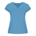 thumbnail image 4 of QLEICOM Womens Summer Tops Oversized T-shirts Solid Short Sleeve V-Neck Casual Loose Tunic Tank Tops Women Shirts Blouses Blue XXL, 4 of 6