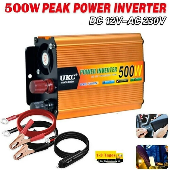 CHENGSI for 500W Power Inverter DC 12V to AC 230V Car Voltage Converter Modified Sine Wave with 2 USB Ports & 2 AC Outlets for Camping, Truck, RV, Solar System, Backup