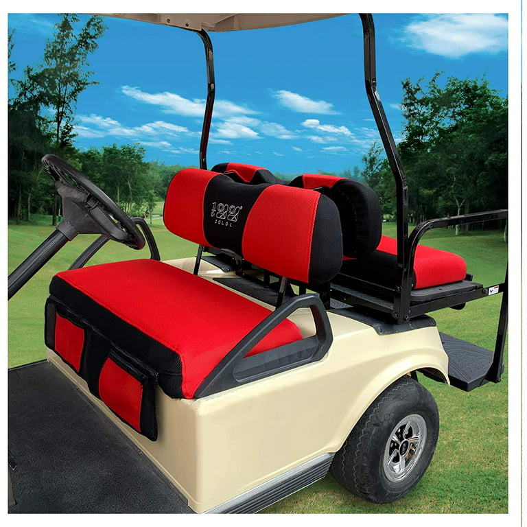 10L0L Golf Cart Front and Rear Seat Covers Removable Pockets for EZGO TXT RXV & Club Car DS, Golf Cart Accessories Polyester Mesh Cloth Seat Cover-Red Black - Walmart.com