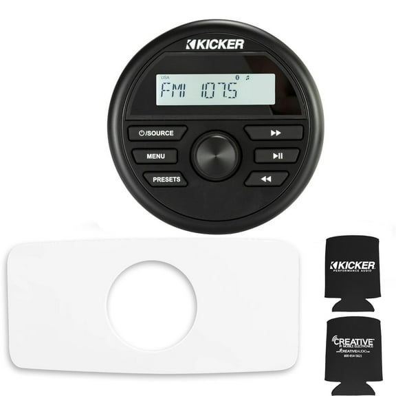 Kicker 46KMC2 Waterproof Radio With Stinger Marine SEADASH3W Universal Marine 3" Radio Dash Kit - White